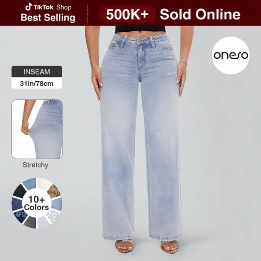Stretchy Wide Leg Baggy Jeans