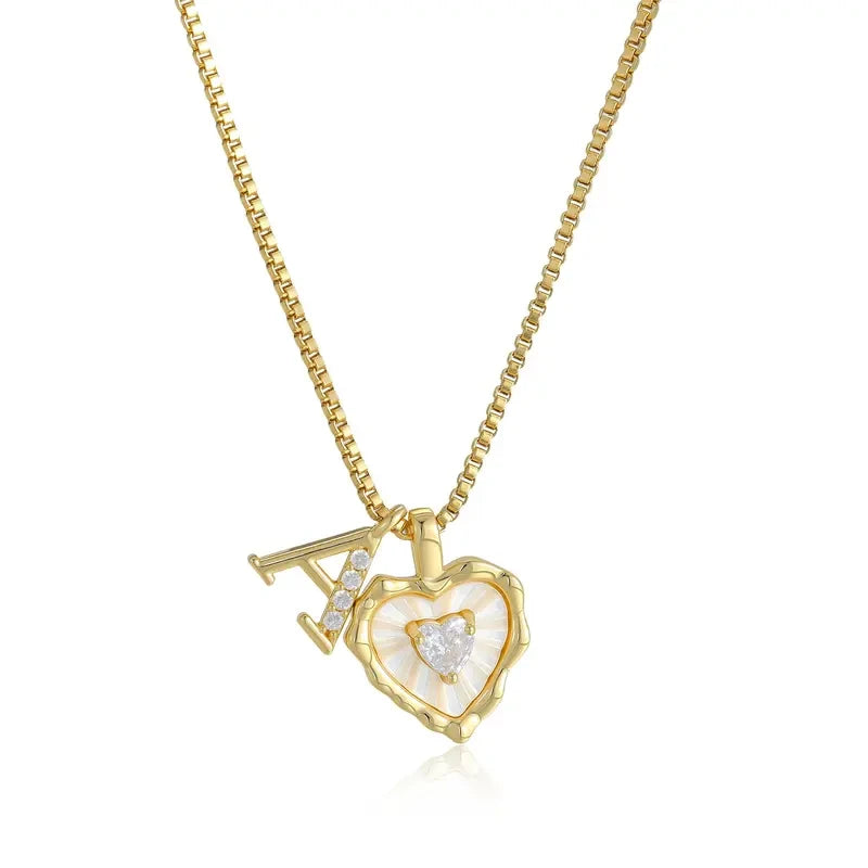Gold Shell Heart Initial Necklace