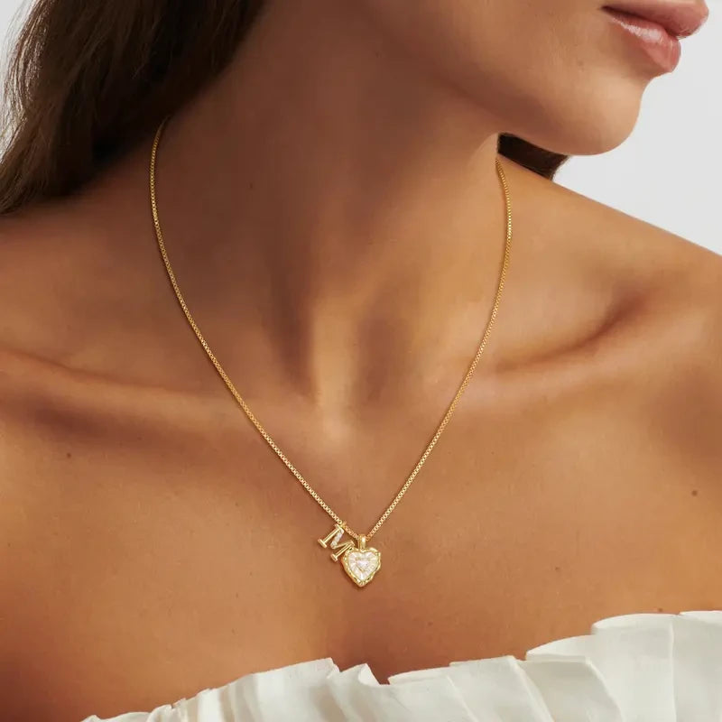 Gold Shell Heart Initial Necklace