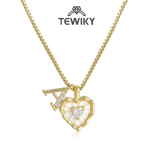 Gold Shell Heart Initial Necklace