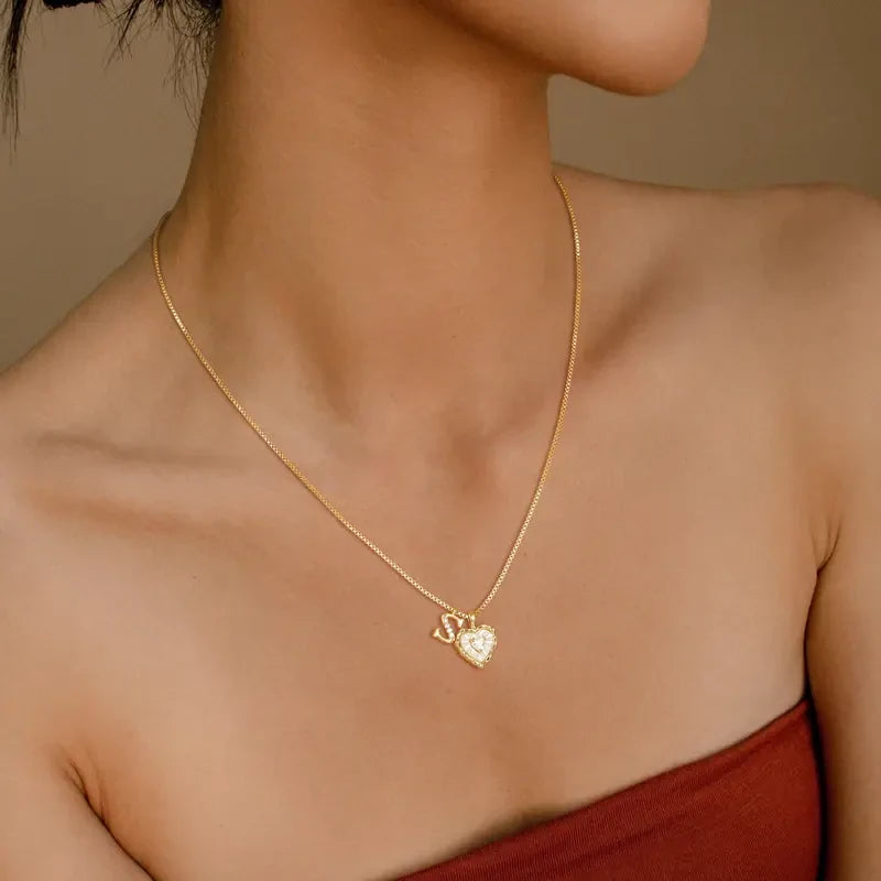 Gold Shell Heart Initial Necklace