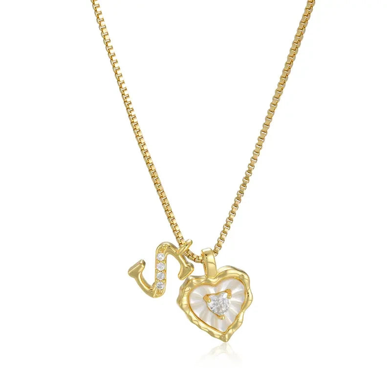 Gold Shell Heart Initial Necklace