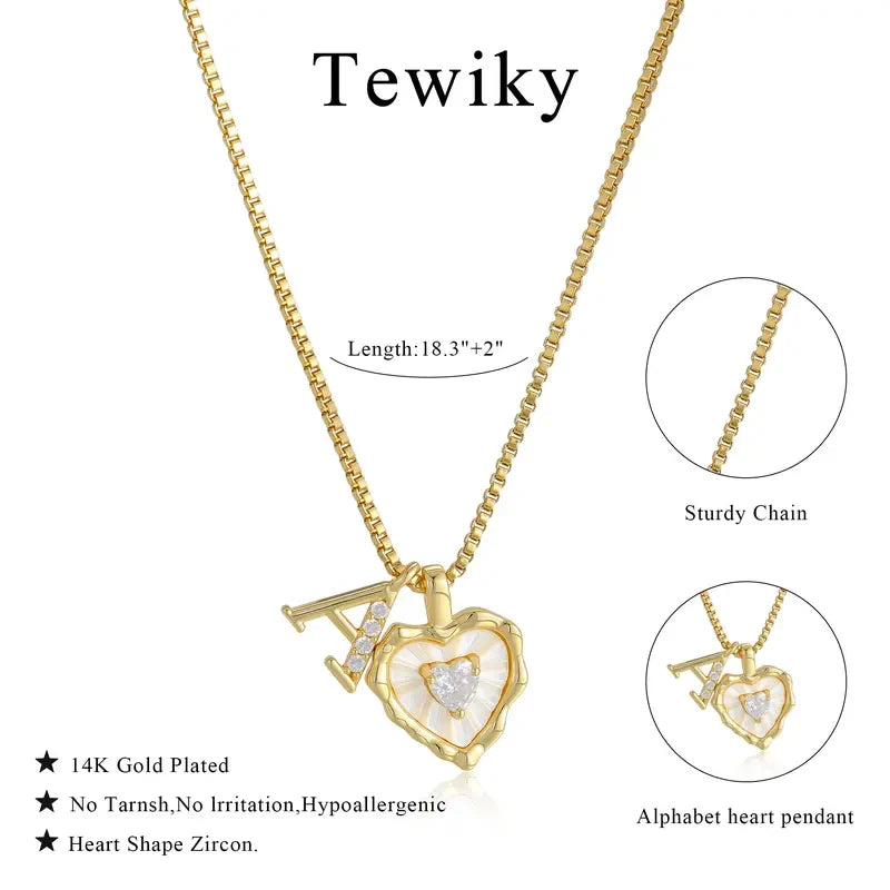 Gold Shell Heart Initial Necklace