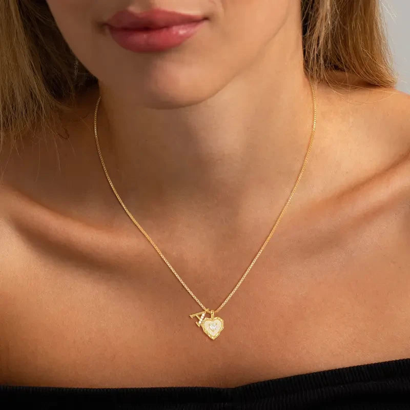Gold Shell Heart Initial Necklace