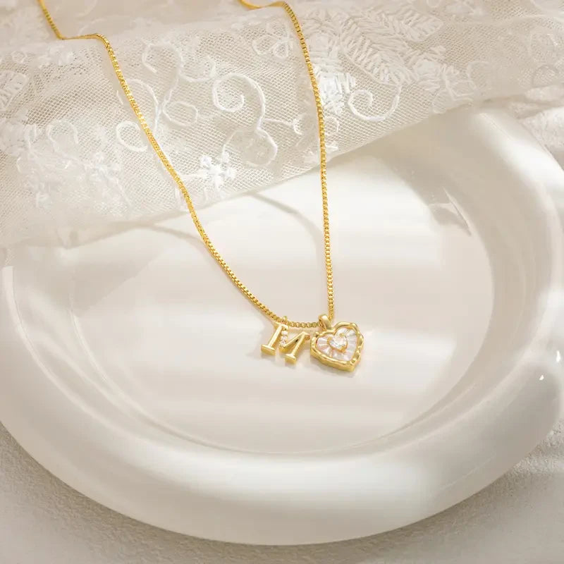 Gold Shell Heart Initial Necklace